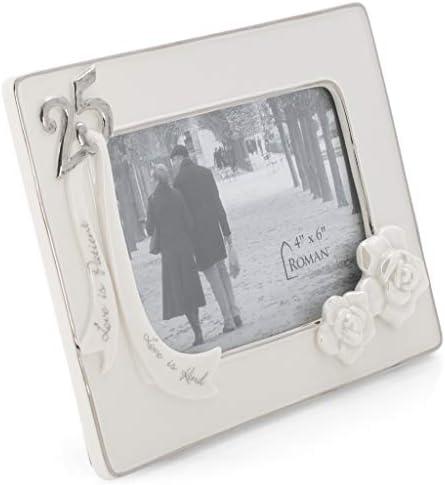 יום השנה ה -25 רומאי לבן זילברטון ורד באנר 6 x 8 חרסינה שולחן שולחן דקורטיבי מסגרת תמונה