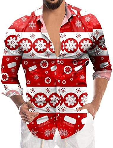 גברים של אופנה מזדמן חג המולד דיגיטלי 3 הדפסת חג דש כפתור ארוך שרוול חולצה גברים של גולף טי חולצה