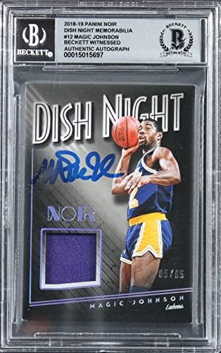 מג'יק ג'ונסון חתם על 2018 Panini Noir Dish Night 12 5/65 כרטיס Auto 10! לוחית באס - כרטיסי חתימה בכדורסל