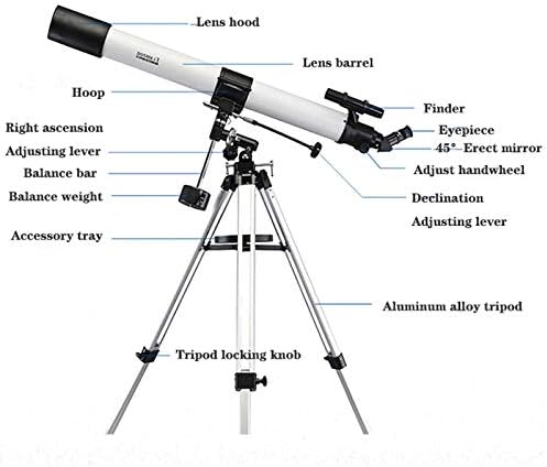 טלסקופים WSHZ למתחילים באסטרונומיה, טלסקופ רפרקטור של צמצם 90 ממ 1000 ממ לאסטרונומיה, טלסקופ נסיעות נייד עם מתאם טלפון/חצובה/אופטיקה