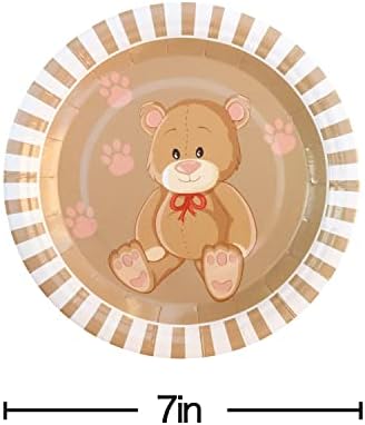 פנדקור 50 חתיכות דוב צלחות קינוח נייר, צלחות עוגת דוב קריקטורה חד פעמיות בגודל 7 אינץ 'למקלחת לתינוקות ומסיבת יום הולדת