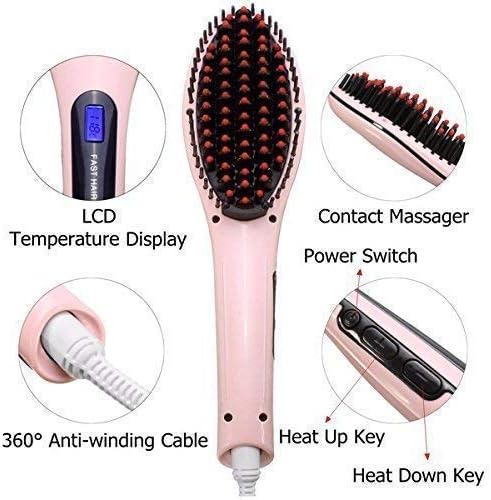 מברשת מסרק חשמלי של שיער ווסטר 3 ב 1 מחליק שיער מהיר קרמיקה למברשת יישור שיער של נשים עם מסך LCD, תצוגת בקרת טמפרטורה,