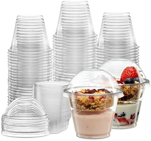 9 גרם כוסות פרפית פלסטיק עם 2 גרם תוספות ומכסים 50, מגדיר 9 מכולות יוגורט אונקיות