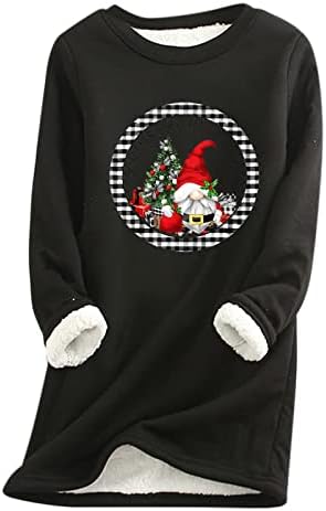 פלוס גודל סוודרים לחג המולד לנשים חמוד סנטה גנום הדפס תחתון ארוך סווטשירטים סווטשירטים צמר חורף צמר