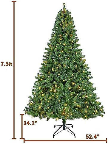 עץ חג המולד, עץ חג המולד מלא מלאכותי בגודל 7.5ft מראש, צייר עץ חג המולד ירוק אשוח עם 350 נורות LED ודוכן מתכת, פיגור