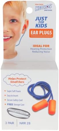Hearos רק לילדים תקעים לאוזן NRR 28 אטמי אוזניים קצף, הגנה קטנה יותר על חוט השמיעה עם מארז אחסון