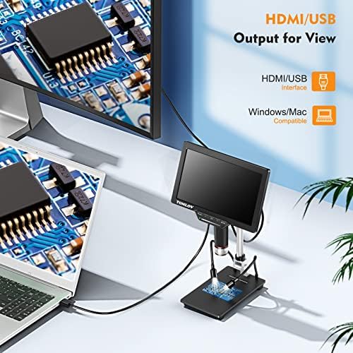 Tomlov DM202 HDMI מיקרוסקופ דיגיטלי + עדשת זווית רחבה WL01,10.1 אינץ 'מיקרוסקופ LCD, מצלמת מיקרוסקופ מטבע 16MP עם מסך