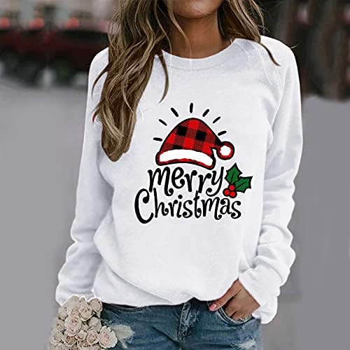 סוודרים של סוודר לנשים שרוול ארוך חג המולד רופף רופף קז'ן צווארון חולצה חולצות שלג איש חולצות מודפסות גדולות