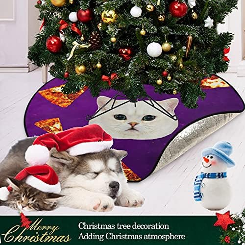 visesunny מחצלת עץ חג המולד לבן חתול לבן פיצה עץ עץ מחצלת מגן רצפה סופג עץ עץ מחצלת מגש להגנה על רצפה סתיו חורף