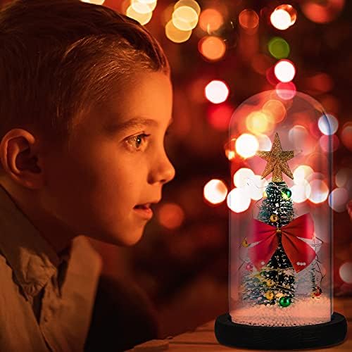 עץ חג המולד של LED שולחן שולחן בכיפת זכוכית עם כוכב קשת אדום קישוטי עץ חג המולד בבית עיצוב שולחן מקורה עיצוב חג המולד עם עץ
