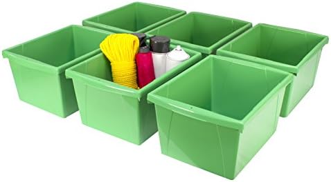 Storex 4 ליטר אחסון סל אחסון-מארגן כיתות פלסטיק לספרים וציוד, ירוק, 1 חבילה