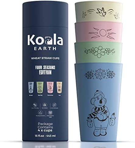 Koala Earth - ילדים כוסות לשימוש חוזר עם צינור אחסון - סט של 4, 15 גרם - כוסות ילדים בלתי ניתנות לשבירה ידידותיות