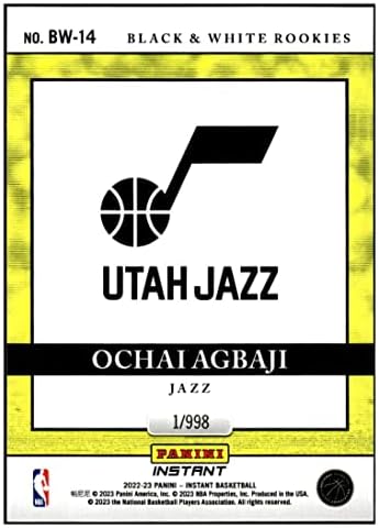 Ochai Agbaji RC 2022-23 PANINI מיידי בשחור לבן /99814 טירון ג'אז NM+ -MT+ NBA כדורסל