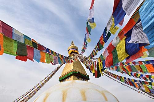 טיבטי תפילה דגלי-כותנה פרימיום איכות גדול רול של 25 דגלי - מסורתי אשטמנגלה עיצוב עם 5 אלמנט צבעים-בעבודת יד בנפאל