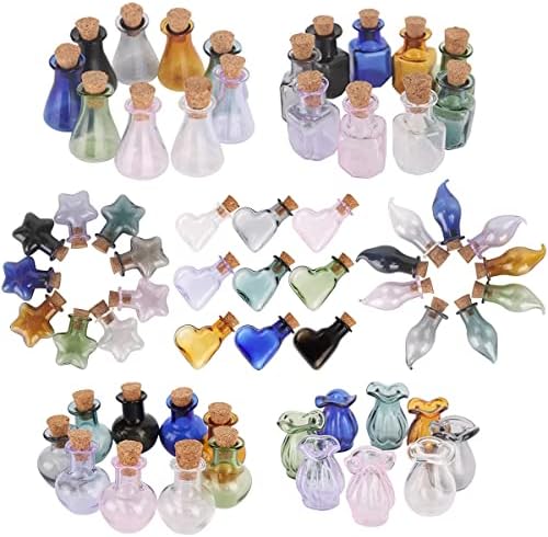 Genigw מיני צבע בקבוקי זכוכית עם אגרטל מיניאטורי מיניאטורי בקבוקונים צנצנות קטנטנים מכולות קטנות למלאכות אמנות DIY