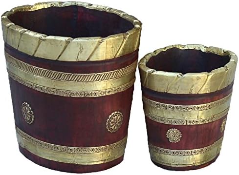 Crafticia Craft Rajasthani עתיק מעץ עתיק מעץ פליז סל פליז של 3 / מחזיק מגזינים פריט מתנה דקורטיבי מסורתי