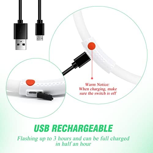 Illumifun Light Up Collar - USB נטען צווארון LED נטען, זוהר בחושך עם אורות מהבהבים לטיולי לילה בטוחים