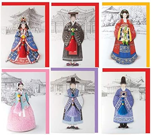 מ & מגבר; להנבוק 6 יחידות קוריאני משפחת מלוכה שמלת כרטיסי סטי קוריאה מזכרות קוריאני בגדים מסורתי כרטיסי ברכה תודה לך יום