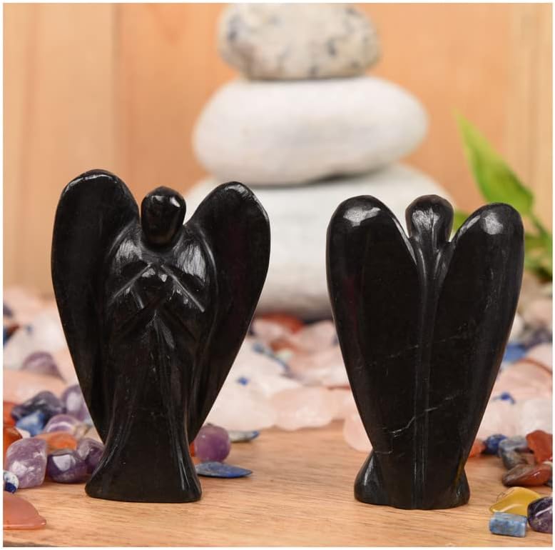 גאגי יד מעוקלת טבעית יפהפייה שחורה אובסידיאן אנג'ל חן חן אבן מלאך כיס מלאך מלאך רייקי ריפוי פסל אבן חיובי אנרגיה 2 אינץ