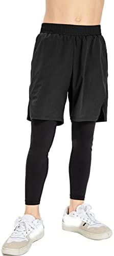 מכנסיים קצרים של Valcatch Boy של בוי 1 בכדורסל עם חותלות הדוקות דחיסה, מכנסיים אתלטים מהירים יבש לטיולים בכדורגל