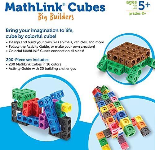 משאבי למידה קוביות מתמטיקה בונים גדולים-סט של 200 קוביות, גילאי 5 + מפתחת כישורי מתמטיקה מוקדמים, צעצועי גזע, משחקי