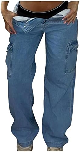 מכנסי מטען נשים מכנסיים מכנסי מכנסיים אמצע עלייה כפתור מכנסי רוכסן מכנסי רוכסן משובצים רגל ישרה עם כיסים