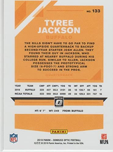 2019 דונרוס כדורגל אופטי 133 טיירי ג'קסון RC כרטיס טירון בופלו שטרות רשמי מסחר רשמי ב- NFL מ- Panini America