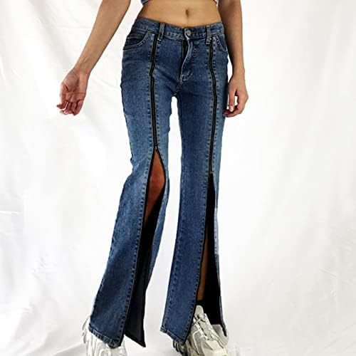 מכנסי ג'ינס רחבים לנשים לנשים רטרו עלייה במכנסיים במצוקה פעמון מכנסי ג'ינס מכנסיים וינטג 'מכנסיים