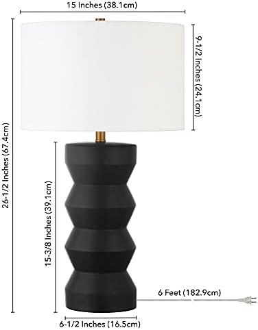 קרלין 28 גבוה קרמיקה מנורת שולחן עם בד צל מט שחור / לבן
