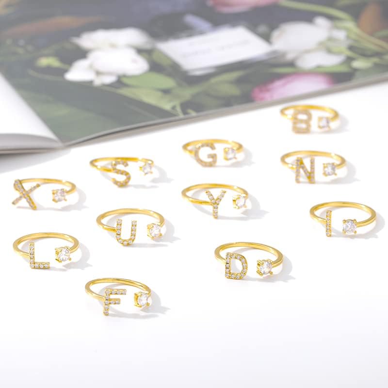 3 חנות 26 מכתב טבעת לנשים זוג אירוסין חתונה תכשיטי קסם טבעת מתכוונן זירקון טבעת-זהב צבע-לשינוי גודל-37227