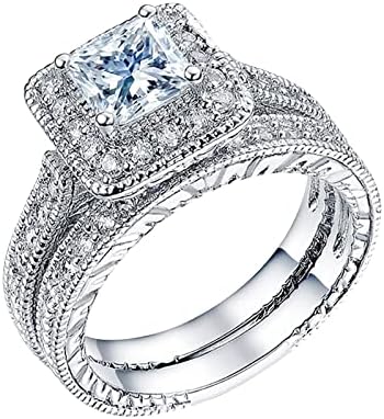 סט טבעות שרף של 2 זוגות נסיכה חתוכה סט טבעת טבעת אופנה יוקרה נשים אירוסין תכשיטים לחתונה טבעות אופנה נשים