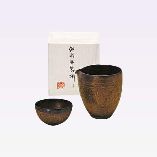 בחירת Tokyo Matcha - Sake Server Set - Koichi Mizuno - Copper Glaze - Sace Server 1 - 1 Guinomi Sake Cup עם קופסת