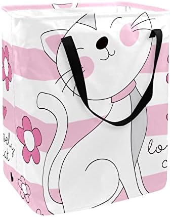 ורוד חמוד יפה חתול קריקטורה פרח הדפסה מתקפל סל כביסה, 60 ליטר עמיד למים סלי כביסה סל כביסה בגדים צעצועי אחסון עבור במעונות