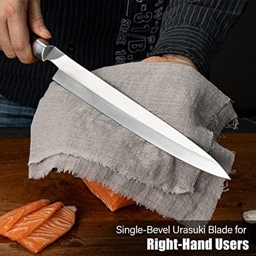 סכין שף יפנית צ 'וירן 9.5 אינץ' - סכין סושי חדה-סכין ינאגיבה מפלדת אל-חלד מקצועית בעלת פחמן גבוה עם ידית