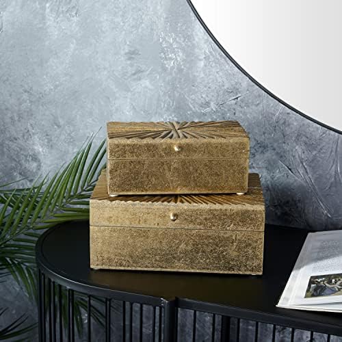 קוסמוליגיה על ידי קופסה גיאומטרית עץ קוסמופוליטי עם מכסה צירים, סט של 2 10 , 8 W, זהב