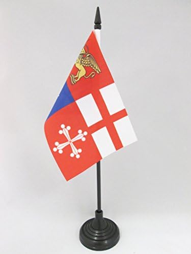 דגל AZ איטליה 4 דגל שולחן הרפובליקות הימיות 4 '' x 6 '' - דגל שולחן חיל הים האיטלקי 15 x 10 סמ - מקל פלסטיק שחור ובסיס