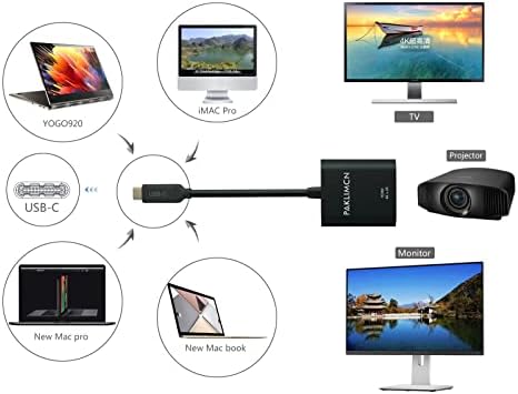 Paklimcn USB C ל- HDMI מתאם 4K USB-C מתאם, מתאם מסוג Clable Type Clable Aluminum, Thunderbolt 3/4 תואם ל-