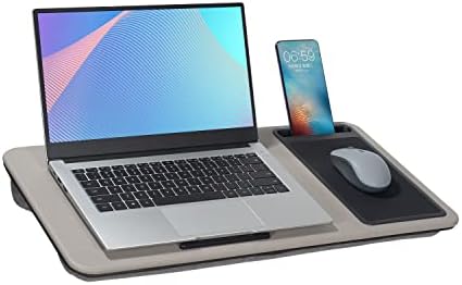 שולחן הברכיים של Yuelake שחור, שולחן מחשב נייד נייד מתאים למחשבים ניידים של 17 אינץ ', עם חריץ טבליות, כרית מובנית, נהדר עבור