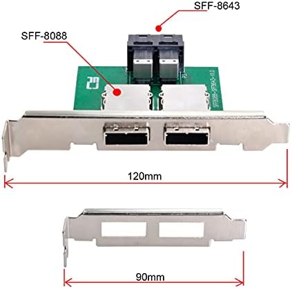 CABLECC יציאות כפולות MINI SAS SFF-8088 ל- SAS פנימי HD SFF-8643 מתאם נקבה PCBA עם סוגר פרופיל נמוך