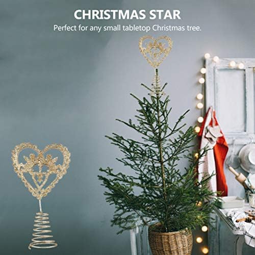 עיצוב חתונה ויקסקי בצורת לב עץ חג מולד טופר מלאך טופר זווית לב חג המולד עץ חג המולד כוכב זהב נצנצים עץ לב