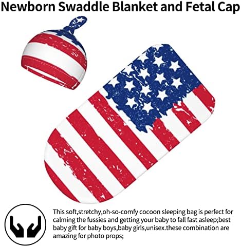דגל אמריקאי דגל תינוקות שזה עתה נולדו שמיכה לתינוקות שינה שקית רכה מעבר נמתח עטיפת חוטף לתינוק קבלת שמיכות עם כובע