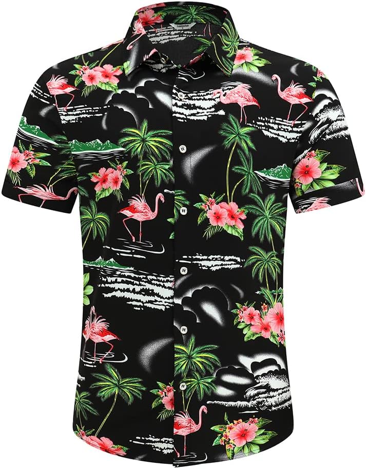 סימשה גברים של הוואי חולצה, קצר שרוולים כפתור למטה חוף בגדים, יוניסקס קיץ פלמינגו מזדמן אלוהה פרחוני חולצות