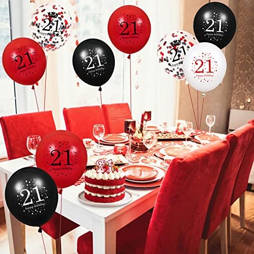 בלוני יום הולדת 21, 16 יחידות אדום שחור שמח בלוני יום הולדת 21, אדום שחור קישוטים למסיבת יום הולדת 21 בלונים לנשים