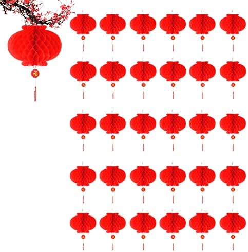 פסטיבל האביב פנסים 30 חלקים פנסים סיניים אדומים, 10 אינץ