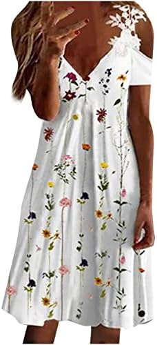 WPOUMV שמלות קיץ לנשים אופנה V-NECT שמלת שרוול קצר שמלת הדפס פרחוני שמלת חוף מזדמנים שמלת MIDI רופפת שמלת MIDI