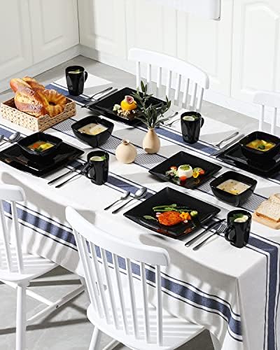 Vancasso Soho Stoneware Square Set Set Set Black 16 חלקים מטבח כלי אוכל צלחת צלחת אוכל עם צלחות ארוחת ערב של 16 חלקים,