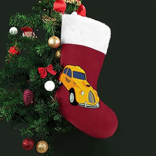 מונית מצוירת מונית חג המולד גרב קלאסי קישוטי תלייה שקית ממתקים של שרוול לבן לקישוטים למסיבות חג משפחות
