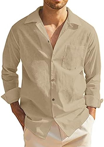 חולצות פשתן כותנה לגברים של ZDDO כפתור שרוול ארוך כפתור מזדמן במורד חולצות הוואי סתיו צווארון סתיו קובני מחנה צמרות
