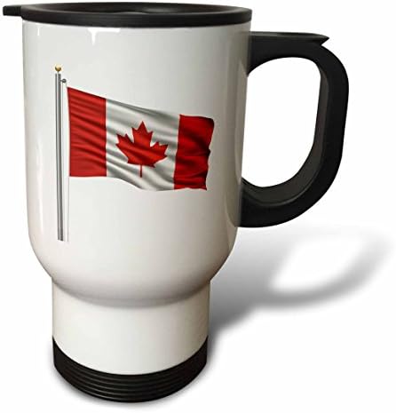3 דגל דגל קנדה על עמוד דגל מעל קנדי ​​לבן ספל נסיעות, 14 גרם, רב צבעוני