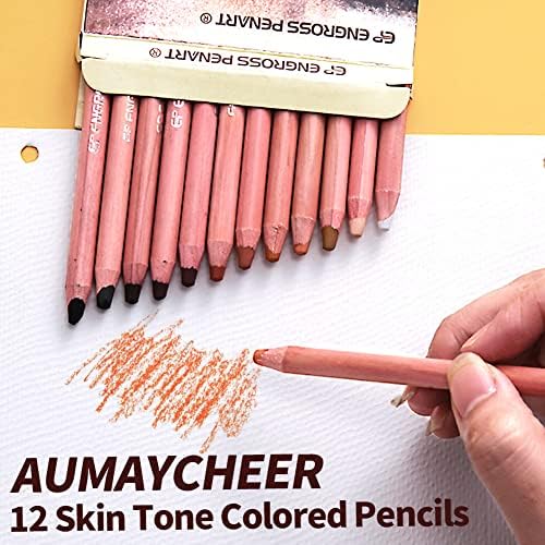 עפרונות גוון עור Aumaycheer, 12 צבעים עפרונות פסטל המוגדרים למבוגרים צביעים ציור דיוקנאות משרטטים צללות עפרונות פחם